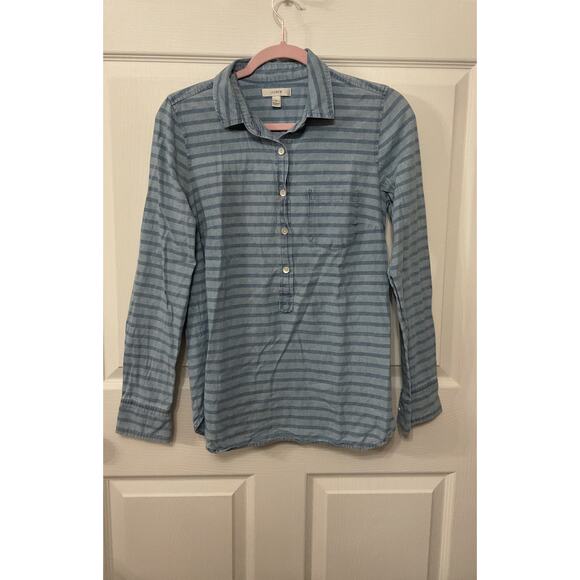 J. Crew Everyday Chambray Button Down Popover Striped Shirt, sz 2 - Picture 1 of 4